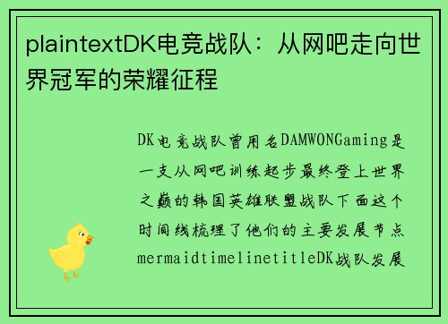 plaintextDK电竞战队：从网吧走向世界冠军的荣耀征程